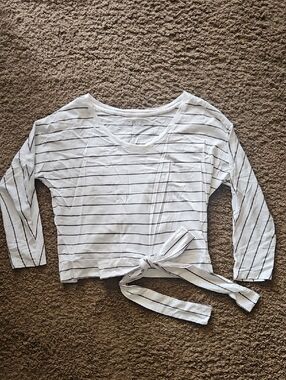 ABLE 3/4 Sleeve Striped Tie-Front Crop Top